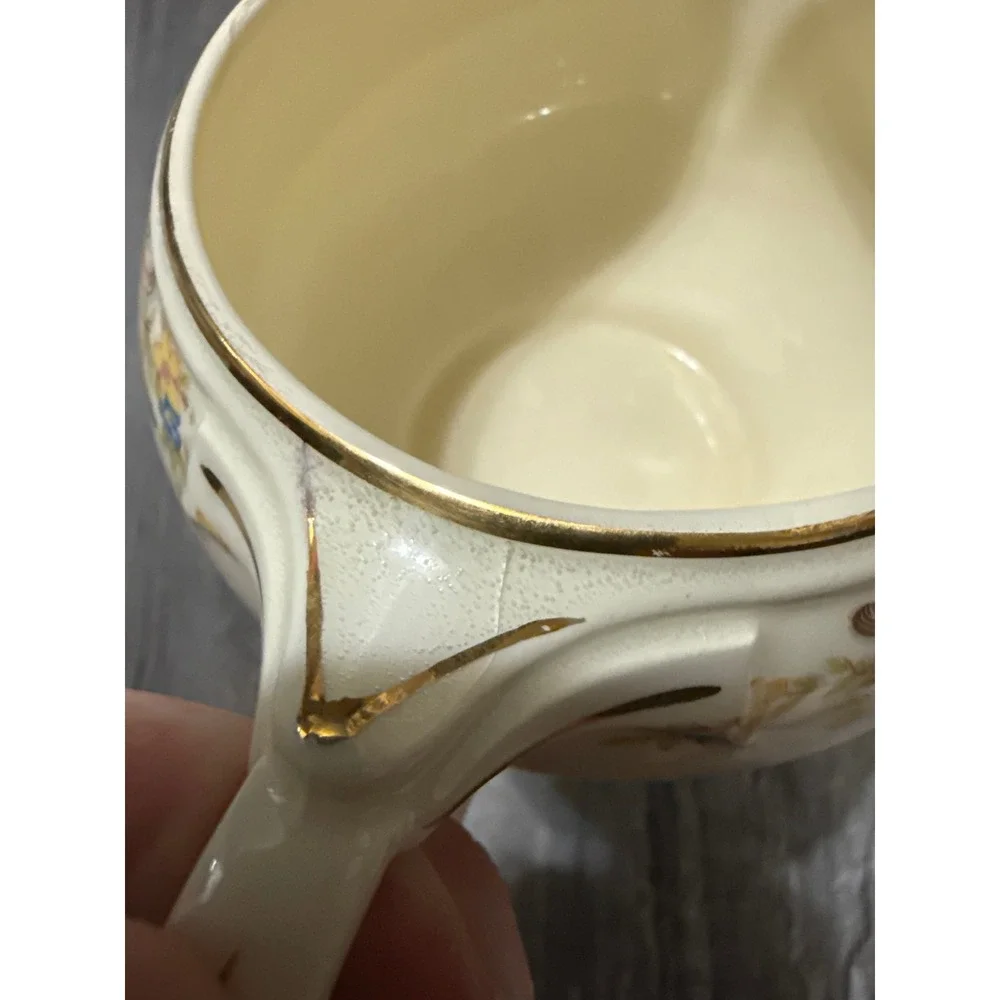 Vintage Taylor Smith Taylor 1631 Floral Creamer Pitcher Gold Trim USA Ceramic